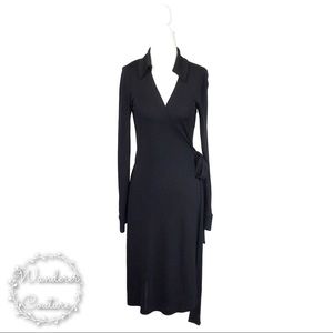 DVF Jeanne Black Stretch Knit Wrap Dress